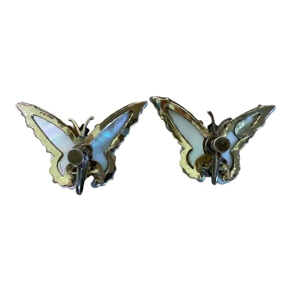 Earrings Screw-Back Butterfly MOP Mother of Pearl Gold Vintage Ocean Treasure St - Picture 4 of 9